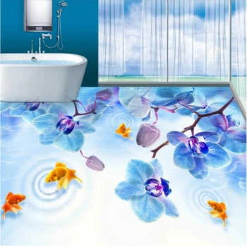 beibehang Didelis užsakymą tapetai freska grindų gražus mėlynas drugelis orchidėjos aukso vandens sūkurinės vonios kambarys 3D grindų plytelės