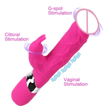 Makšties Klitorį Stimuliuoja G taško Vibratorių Moterims, 7 Režimais, atsparus Vandeniui Dvigubai Lazdele Masturbacija Triušiuko Vibratorius