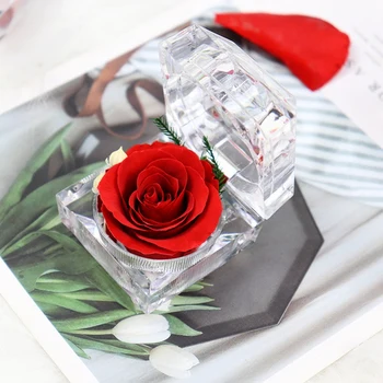 Eternal Rose Gėlės Žiedas Dėžutė Vestuvių Dalyvavimas Nekilnojamojo Konservuoti Forever Rose Flower 
