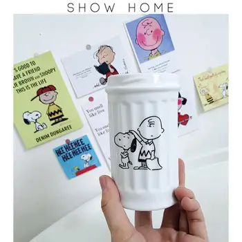 13*8Cm Japonijos Snoopy Serija Animacinių filmų Keramikos Spausdinimo Puodelis Kawaii Anime Vaikų Namų Pusryčiai Pienas, Avižiniai dribsniai Taurės, Dovanos