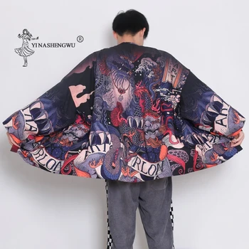 Japonų Kimono Stiliaus Vyrų Chalatas Naują Spausdinimo Dragon Sleepwear Vyras Ilgomis Rankovėmis Vasaros Apdaras Mados Azijos Harajuku Laisvi Drabužiai