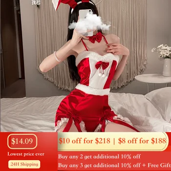 Kalėdų Bunnygirl Lolita Cosplay Kostiumai, Seksualus Apatinis Trikotažas Vaidmenų Bodysuit Porno Backless Aukštos Padalinti Vienodai Kalėdų Dovana