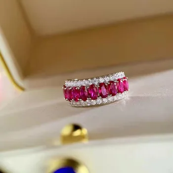 2022 naujas Ovalo formos Ruby Eilės Žiedas Moterims 925 Sterlingas Sidabro Imitacija Rubino Žiedas mados plati sidabro žiedas fine jewelry