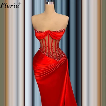 Plius Dydžio Perlų Raudona Garsenybių Suknelės Ilgo Stebėjimo Seksualus Prom Dresses Moterims, Elegantiškas Kokteilių Suknelės Vestidos De Noche