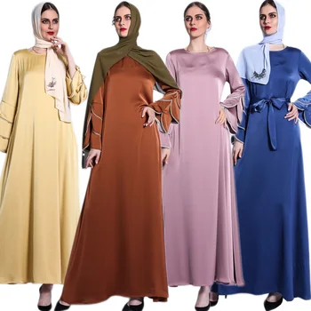 Ramadanas Eid Moterų Abaja Suknelė Maxi Satin Ilgos Rankovėmis Varpo Kaftan Dubajaus Musulmonų Arabų Suknelė Šaliai, Skraistės Mubarakas Islamo Apranga