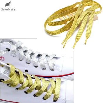 SexeMara Aukso Metalo Blizgučiai Butas Batraiščių Drobės Atletiškas Sneaker Batai, Batų 45 colių