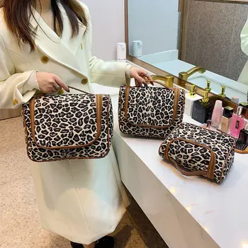 2022 Naujas Leopard Makiažas Maišelį Moterų Kosmetikos Atveju Aukštos Kokybės Drobė Moterų Korėjos Sudaro Dėžutė Didelės Talpos Kelionės Skalbinių Krepšys