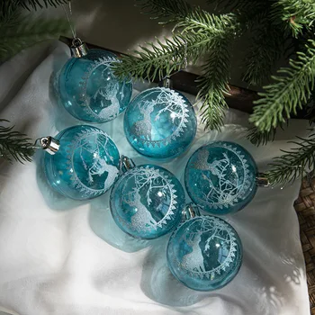 6pcs Asmeniniams Kalėdų Menkniekis 6cm skaidriai Kalėdų kamuolys mėlyna dažytos anglų akrilo Kalėdų eglutės papuošalus