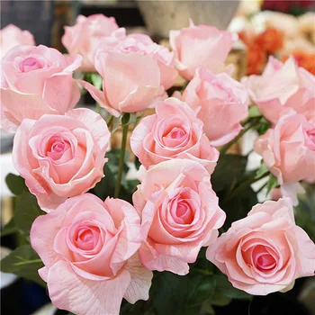 3pcs Nekilnojamojo Touch Drėkinamasis Rožių Gėlių kompozicijų Vieną Puokštė Namų Decration Netikrą Gėlių Nuotrauka Rekvizitai Šalis Tiekimo