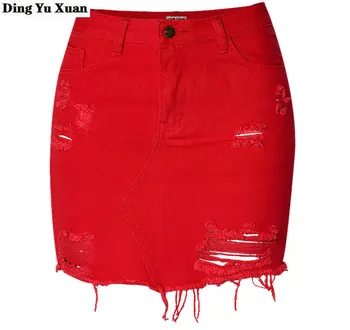 nereguliarus stiliaus moterų aukšto juosmens raudona kankina džinsinis trumpas sijonas moterims saia džinsai paketo klubo
