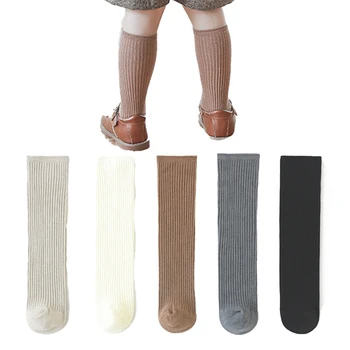 Rudenį nr. kulno, kelio aukštos kojinės berniukas ir mergaičių vientisos spalvos juostele vaikai ilgai kojinės bamblys bateliai kojinės vaikams kojų šildytuvus