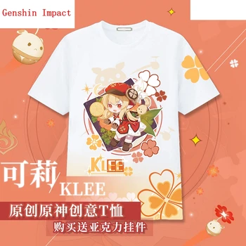 Naujas Žaidimas Genshin Poveikio Uždegimo Riteris Kolegos KLEE Anime Cosplay Vasarą, Rudenį trumparankoviai Medvilnės marškinėliai Viršų