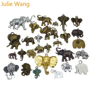 Julie Wang 10VNT Atsitiktinai Sumaišykite Dramblys Pakabukai Lydinio Gyvūnų Antikvariniai Spalvos Karoliai, Apyrankės Juvelyrikos Priėmimo Priedų