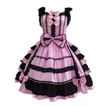 Jums Rankų darbo Pritaikyta Rožinės ir juodos spalvos Suknelė Lolita