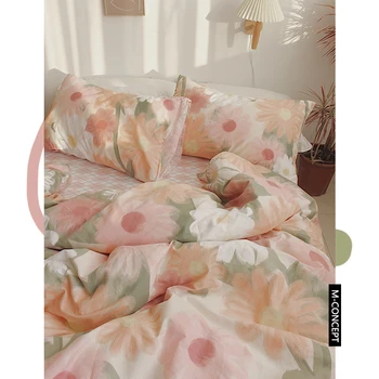 Naftos tapyba spausdinti Patalynės Komplektas grynos medvilnės dvigulė lova lapas, švelni mergina kambarys įrengtas dekoratyvinis lapas