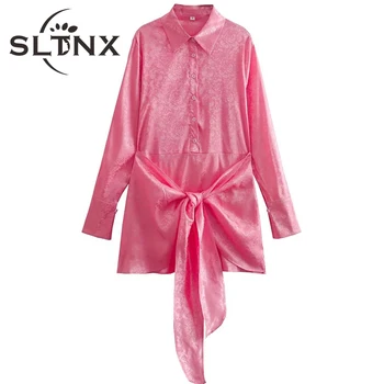 SLTNX Mados Suknelės Moterims 2022 Vasaros Spausdinti Suknelė ilgomis Rankovėmis Nėrinių Marškinėliai Suknelė Ponios Prarasti Atsitiktinis Chic Mini Suknelė
