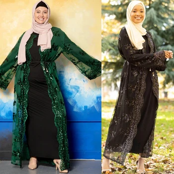 Eid Atidaryti Abaja Blizgančiais Dubajus Turkijos Musulmonų Megztinis Suknelė Islamo Drabužių Abayas Moterų Caftan Marocain Kaftan Kimono Arabų