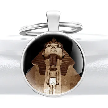 Derliaus Senovės Egipto Akmens Statula Dizaino Stiklo Kupolas Keychains Vyrai Moterys Paketų Prižiūrėtojų Raktinę Papuošalai, Dovanos