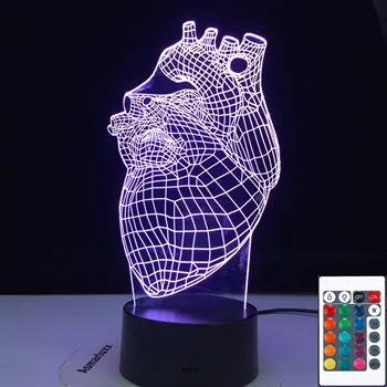 Širdies Formos 3D Lempos Baterija 7 Spalvos su Nuotolinio Kietas Metu Vaikams, Atmosfera Led Nakties Šviesos Lempos