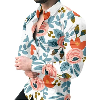 2022 m. Pavasario Rudens Mados Havajai ilgomis Rankovėmis vyriški Marškiniai, Atsitiktinis, Atvėsti 3d Skaitmeninis Spausdinimas Marškinėliai Topai S-4XL Drabužiai Vyrams