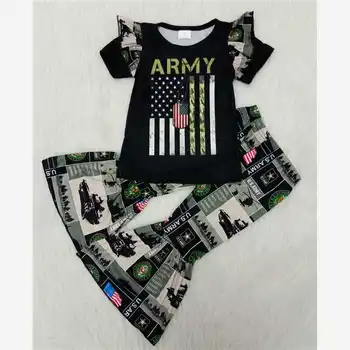 Armijos vaiko marškinėlius jaunų vaiko apranga 0-16 metų mergaitė s bell bottom kelnės mados 2 vnt rinkiniai
